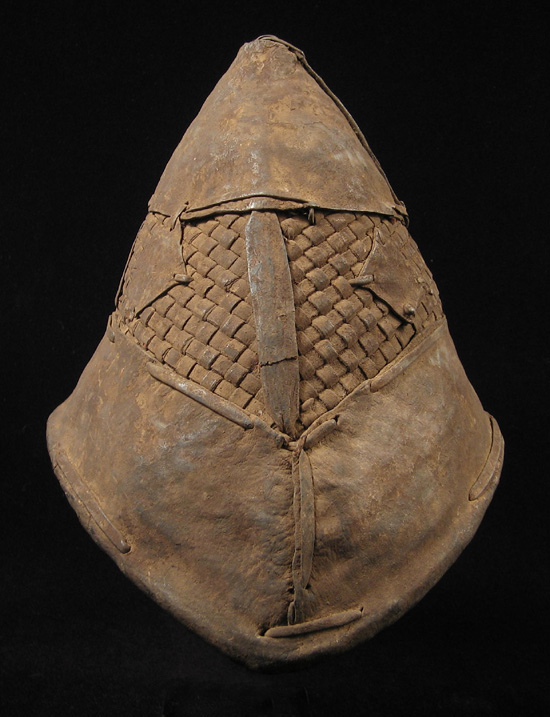 African Tribal Art - Leather hunter's hat, Mossi, Burkina Faso, left