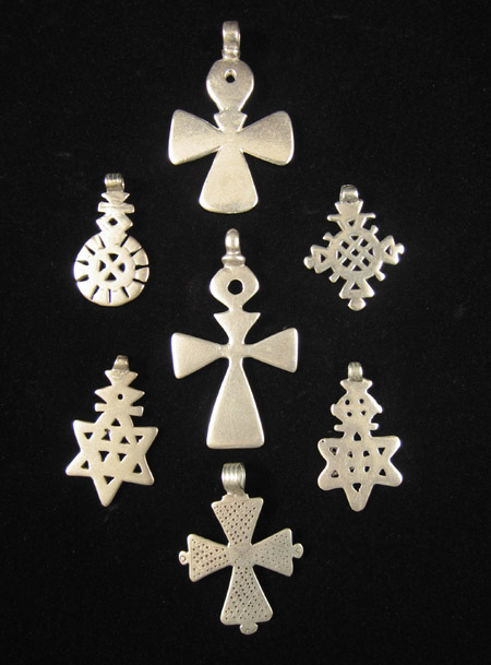 African Tribal Art - Silver Coptic cross pendants, Ethiopia