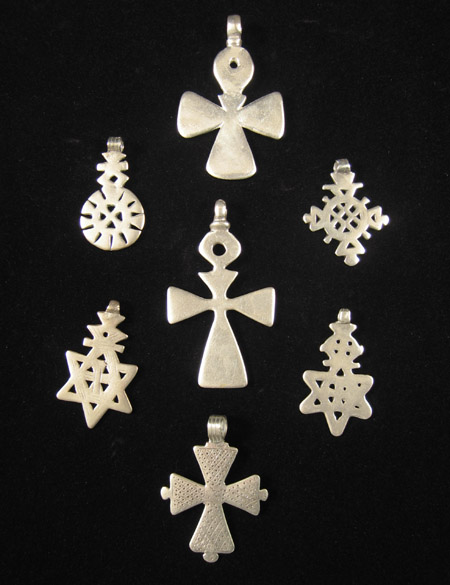African Tribal Art - Silver Coptic cross pendants, Ethiopia, back