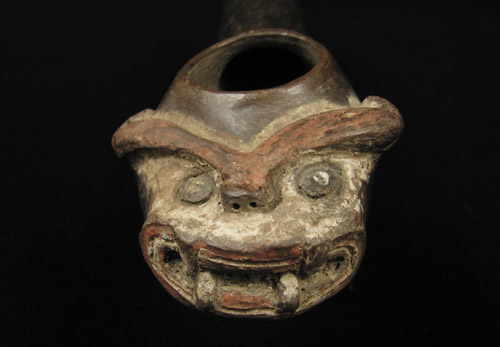 Art of the Americas - Ceramic pipe, Chavin, Peru, face
