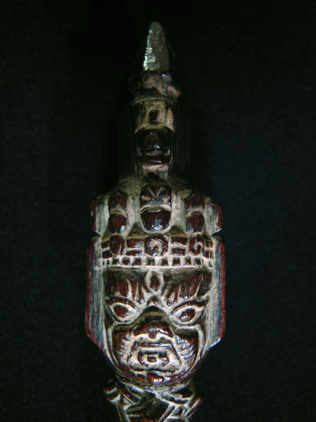 Asian Tribal Art - Wood phurba, Tibet, detail
