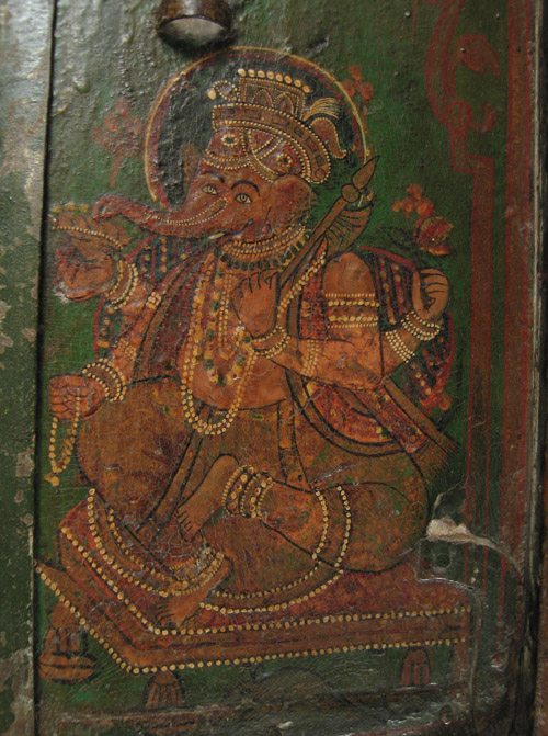 Asian Tribal Art - Painted wood shutter, India, ganesha