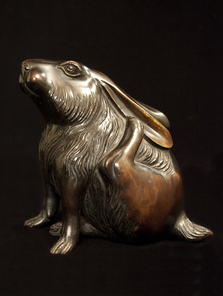 Bronze rabbit okimono, Japan