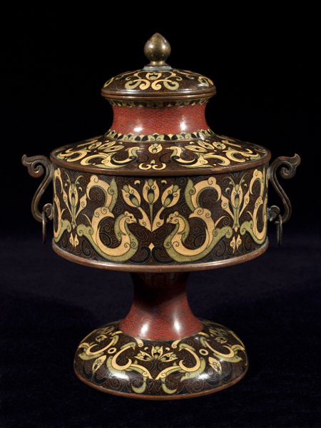 Cloisonné Bronze Urn, Japan, reverse