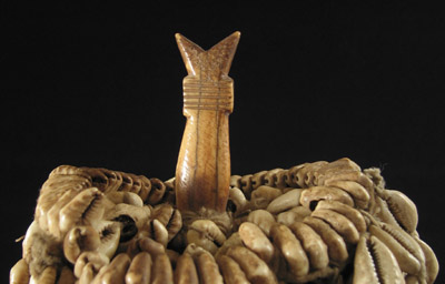 African Tribal Art - Cowrie shell shrine object, Yoruba, Nigeria, top front