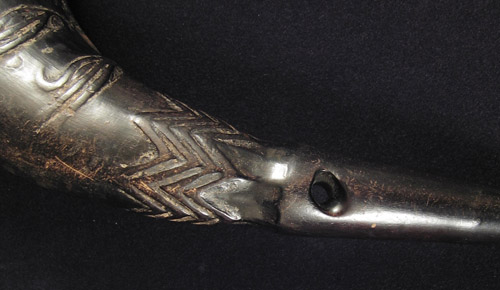 African Tribal Art - Drinking horn, Kuba, Zaire, suspension hole