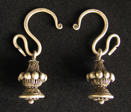 Asian Tribal Art - Silver earrings, Hmong, China