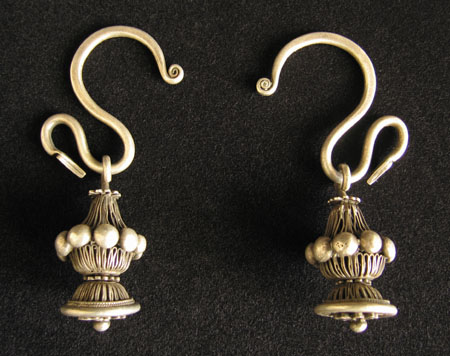 Asian Tribal Art - Silver earrings, Hmong, China, back