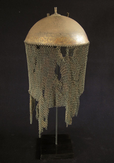 Asian Tribal Art - Helmet with chainmail, India, back