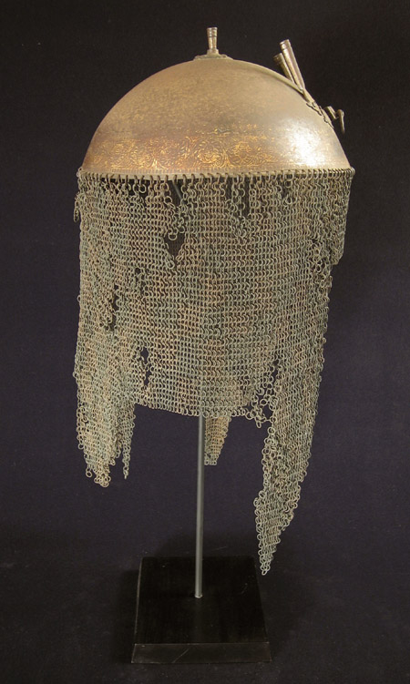 Asian Tribal Art - Helmet with chainmail, India, left