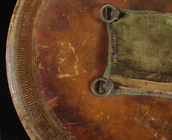 Asian Tribal Art - Hide helmet, Sikh area, India, detail